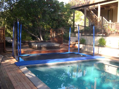 Pools & Water Features... Trampoline sure beats the ol' boring diving board! – Confidence Landscaping, Inc Ground Trampoline, In Ground Trampoline, Backyard Trampoline, Pool Water Features, Trampolines, Dream Backyard, Pool Accessories, Backyard Fun, Backyard Pool