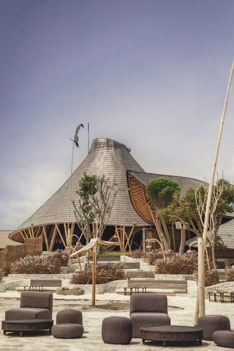 Mari Beach Club | IBUKU #IBUKU #Indonesia #KecamatanKutaUtara #Landscaping Beach Club Architecture Design, Beach Club Architecture, Club Architecture Design, Beach Club Design, Club Architecture, Museum Activities, Outdoor Museum, Sustainable Architecture, Club Design