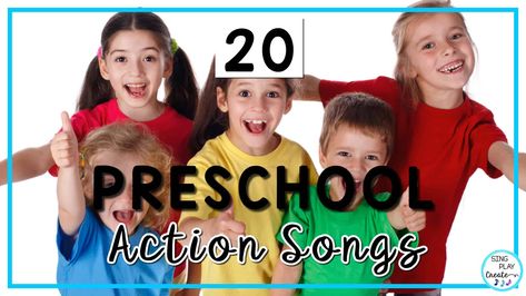 20 preschool music and movement action songs for circle time, music and movement class, and PreK as well as Kindergarten activities. Action Songs For Kindergarten, Toddler Songs With Actions, Preschool Action Songs, Songs For Circle Time, Classroom Management Songs, Toddler Songs, Movement Songs, Children Songs, Classroom Songs