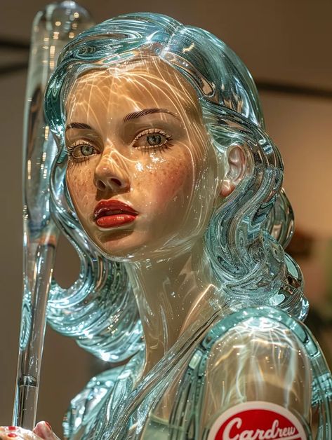 The image is a glass sculpture of a woman's head and shoulders. The sculpture is life-size and very realistic. The woman has long, flowing hair, and her eyes are open and looking to the side. Her lips are slightly parted, and she has a serene expression on her face. The sculpture is made of clear glass. Cute Comfy Fall Outfits, Cute And Comfy Outfits, Long Flowing Hair, Looking To The Side, Comfy Fall Outfits, Outfits For Girls, Head And Shoulders, Flowing Hair, Head & Shoulders