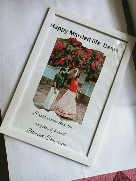 Customise photo framing Happy Married Life Photo Frame, Marriage Frames Wedding Ideas, Marriage Photo Frame Ideas, Gift For Wedding Couple Marriage, Marriage Photo Frame, Gift Ideas For Married Couples, Marriage Frame, Photo Frem, Easy Birthday Cards Diy