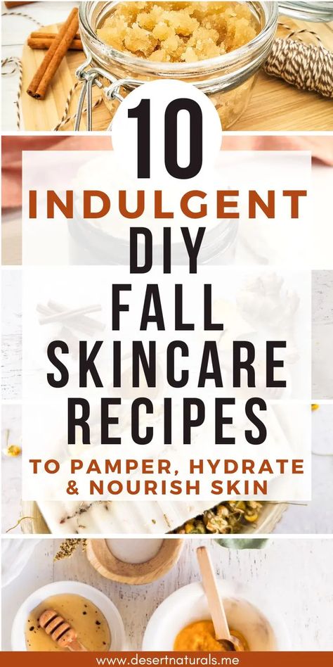 10 easy to make homemade skin care recipes that are perfect for the fall season. Glow up your skin this autumn and give it some pampering as you transition from summer to fall.  Many of these natural diy recipes feature pumpkin and other natural ingredients like raw honey, turmeric, and yogurt.  Give your skin a glow this fall with these natural face mask recipes, scrubs, soaps and creams. Fall Body Scrub Recipe, Homemade Pumpkin Face Mask, Recipes For Face Masks, At Home Face Mask Recipes, Fall Facial Ideas, Homemade Skin Care Recipes Diy Easy, Diy Beauty Products Recipes, Homemade Skincare Recipe, Diy Moisturizing Face Mask