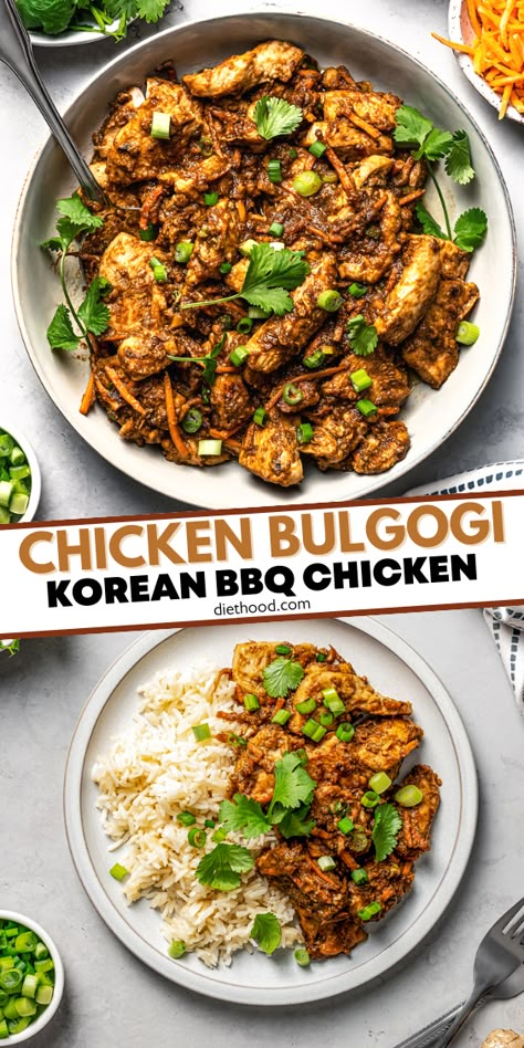 Chicken Bulgogi Recipe, Diethood Recipes, Chicken Bulgogi, Spicy Bbq Sauce, Asian Ingredients, Bulgogi Sauce, Korean Bbq Chicken, Bulgogi Recipe, Sweet Foods