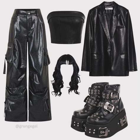 Going full grunge with this all-black leather look 🖤⚡️ Edgy vibes, bold platforms, and that perfect mix of attitude and style. Who’s ready to rock this? #GrungeStyle #AllBlackOutfit #EdgyFashion Edgy Grunge Style, Edgy Vibes, Edgy Grunge, All Black Outfit, Grunge Style, Grunge Fashion, Edgy Fashion, Monster High, All Black