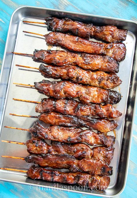 Pork On A Stick, Filipino Barbecue, Grilled Pork Skewers, Pork Kabobs, Pork Barbecue, Pork Skewers, Meat Skewers, Filipino Cuisine, Beef Skewers