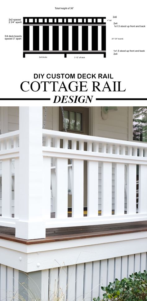 Farmhouse Porch Railing, Custom Deck Railing, Porch Railing Designs, Front Porch Railings, Custom Porch, Porch Kits, White Porch, Cottage Porch, Building A Porch