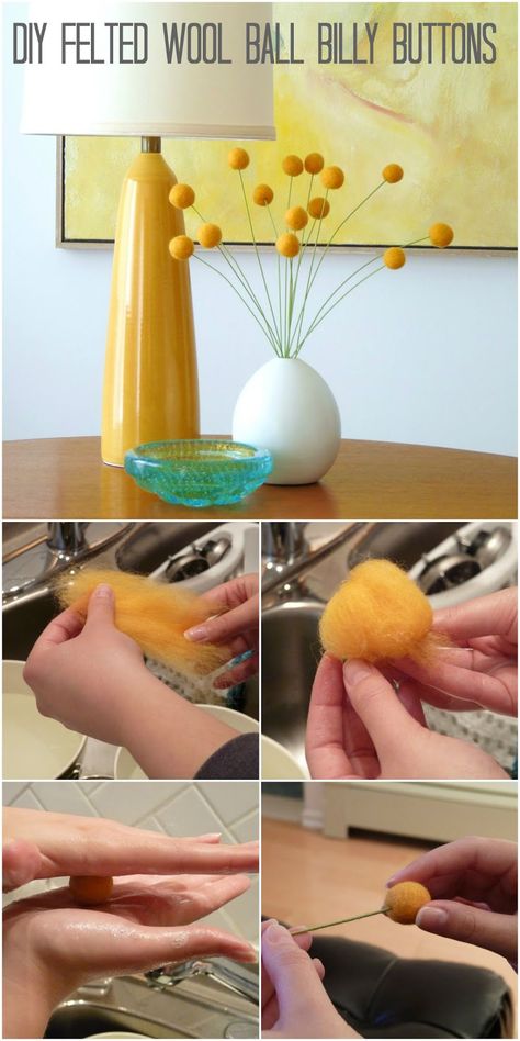 How to make felted wool billy buttons (use the tutorial to make felted ball garland and other decor, too!) Felted Wool Balls, Felted Balls, Felt Wool Ball, Holiday Garland, Felt Flowers Diy, Diy Wool, Billy Buttons, Felted Wool Crafts, Ball Garland