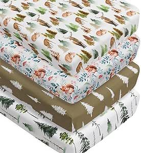 4 Pack Woodland Forest Animals Wood Neutral Unisex Fitted Baby Crib Sheets Set for Baby Boys or Girls (Cartoon fox, 52 * 28) Woodsy Nursery, Woodland Crib Sheets, Wilderness Nursery, Bear Cave, Woodland Forest Animals, Baby Crib Sheets, Woodland Forest, Girls Cartoon, Crib Mattress