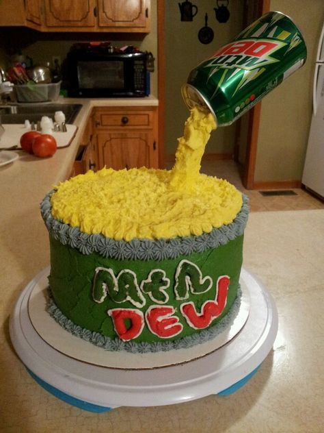 Mtn Dew Birthday Cake Birthday Cake Mountain, Elisha Core, Dew Cake, Cake Mountain, Pinterest Cakes, Mountain Dew Cake, Fancy Deserts, Surprise Birthday Cake, Mt Dew