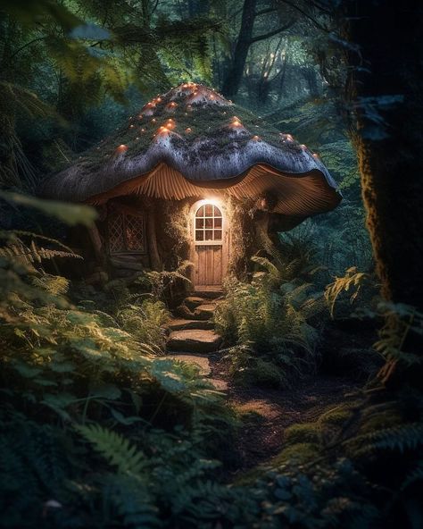 Pangeen Clearing Land Before And After, Magical Fairy Garden Aesthetic, Magical Forest House, Magic Garden Aesthetic, Cozy Forest House, Jen Core, Fae House, Fantasy Dwellings, Magical Scenery