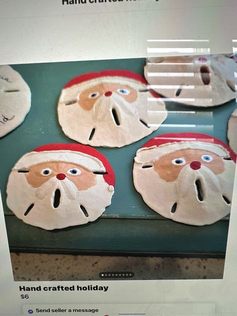 Sand Dollar Santa, Sandollar Crafts Diy, Sand Dollar Christmas Ornaments Diy, Sand Dollar Christmas Ornaments, Shell Christmas Crafts, Santa Shells, Sand Dollar Crafts, Beachy Ornaments, Shell Trees