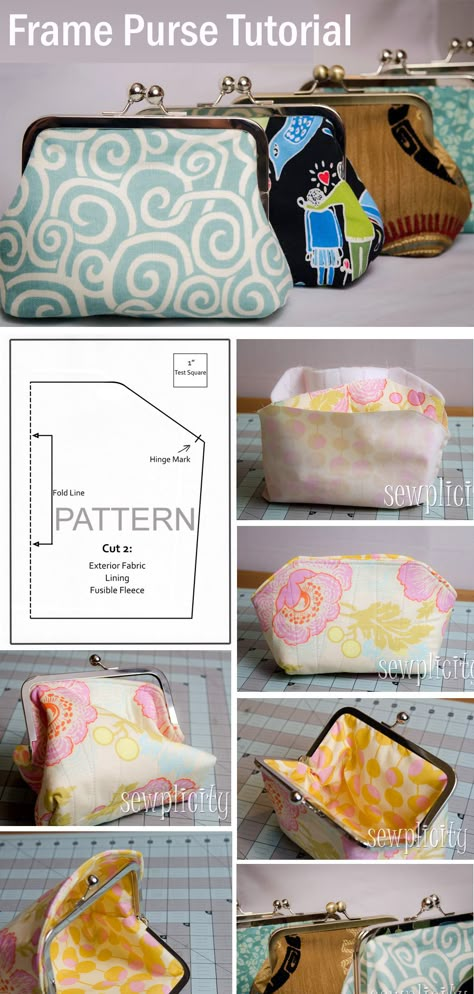 Frame Bag Pattern Free, Clasp Bag Pattern, How To Make A Clutch Purse Diy, Diy Purse Frame Clutch Tutorial, Frame Bag Tutorial, Metal Clasp Purse Pattern, Purse Frame Pattern, Wallet Purse Pattern, Kisslock Purse Pattern