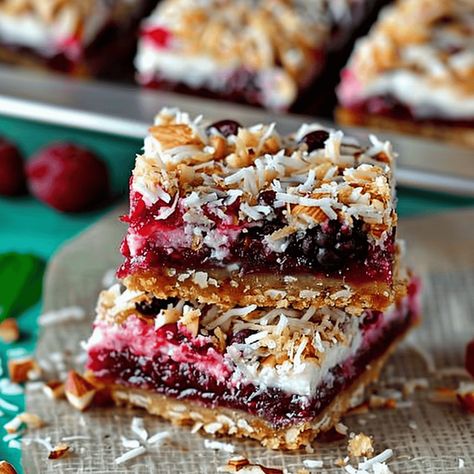 Raspberry Magic Cookie Bars, Raspberry Coconut Magic Bars, Raspberry Coconut Bars, Magic Bars Recipe, Magic Bars, Magic Cookie Bars, Raspberry Coconut, Raspberry Preserves, Coconut Bars