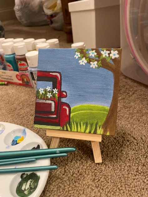 Rectangular Canvas Painting Ideas, Painting Ideas Mini Canvas, Square Canvas Painting Ideas, Tiny Canvas Art, Acrylic Painting For Kids, Diy Watercolor Cards, Cute Easy Paintings, Canvas Art Painting Acrylic, Small Canvas Paintings