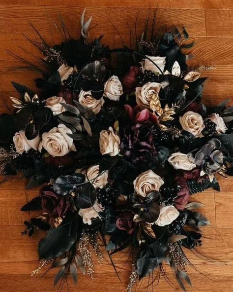 A bold and dramatic bouquet that perfectly complements a gothic bride’s unique style, blending deep burgundy and black tones with a touch of elegance.🖤 Bride Dominique @dominiqueandree Photographer @atfshoots #blackweddings #blackandburgundywedding #bridalblack #gothicbouquet #hallowenbouquet #goticwedding #moodywedding #moodybouquet #artificialflowers #weddindflorist #weddingvendor Black And Red Wedding Bouquet, Black And Wine Wedding, Dramatic Bouquet, Moody Wedding Bouquet, Gothic Wedding Bouquet, Gothic Bride, Black Tones, Goth Wedding, Dark Wedding