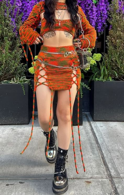 Rate This Festival outfits From ⭐1~10. SAVE & FOLLOW i will update everyweek. Knitted Festival Outfit, Crochet Rave Accessories, Diy Festival Accessories, Rave Crochet Outfit, Crochet Concert Outfit, Crochet Rave Outfit, Rave Outfits Modest, Crochet Festival Outfit, Rave Barbie