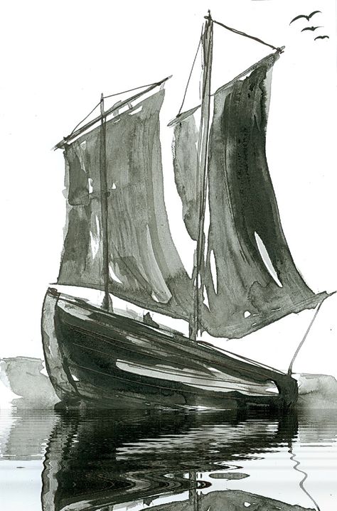 Sailing ship. India ink. Painted by JR Iglesias Indian Ink Painting, India Ink Art Ideas, India Ink Painting, Drawing Fundamentals, Ideas Watercolor, Urban Sketches, Card Board, India Ink, Ap Art