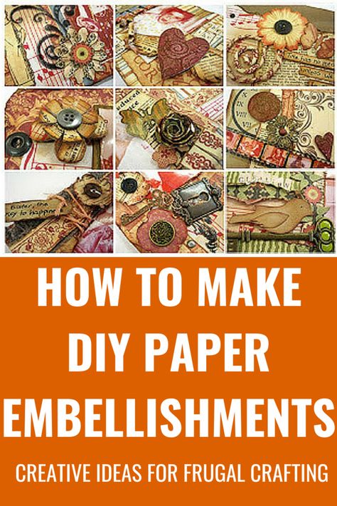 How to make DIY paper embellishments for craft projects Scrapbook Embellishments Diy, Baby Scrapbook Pages, Paper Embellishments, Book Page Crafts, Diy Journal Books, Embellishment Diy, Paper Scraps, Card Embellishments, Paper Craft Diy Projects