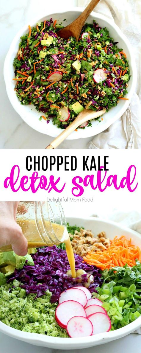 White Balsamic Vinaigrette Dressing, Kale Detox Salad, Chopped Kale Salad, Salad Chopped, White Balsamic Vinaigrette, Chopped Vegetables, Chopped Kale, Vegan Detox, Balsamic Vinaigrette Dressing