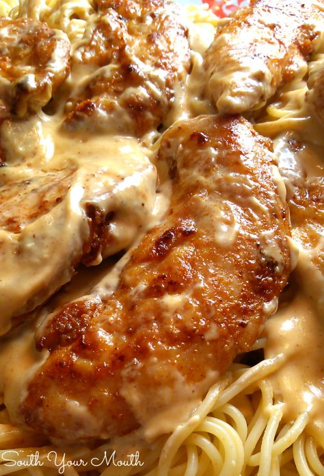 Chicken Lazone! An easy recipe with Cajun roots made with seasoned chicken pan-fried until golden in butter finished with an easy creamy pan sauce served over pasta. #chickenlazone #cajunpasta Chicken Repices, Easy Cream Sauce, Cajun Pasta Recipes, Chicken Lazone, Chicken Fettuccine, Seasoned Chicken, Easy Cream, Photo Edited, Poultry Recipes