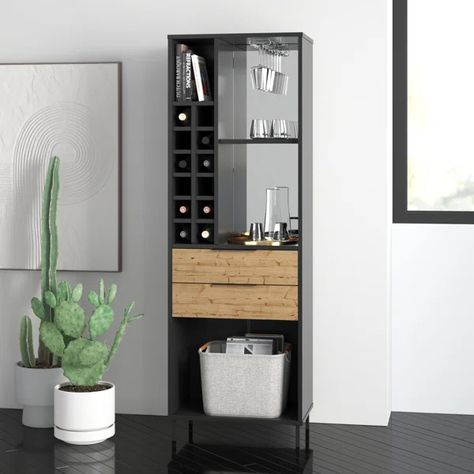 Raasch Bar with Wine Storage Small Wine Bar Ideas Home, Wine Bar Ideas Home, Mini Bar Ideas Small Spaces, Bar With Wine Storage, Modern Bar Cabinet, Home Bar Rooms, Condo Living Room, Bar Sets, Home Bars