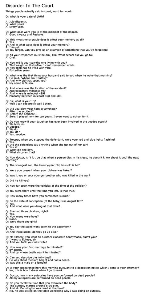 disorder in the court Disorder In The Court Funny, Disorder In The Court, Court Transcripts Funny, Funny Court Transcripts, Mock Trial, Justice System, Here's The Thing, Smart People, Fun Fact
