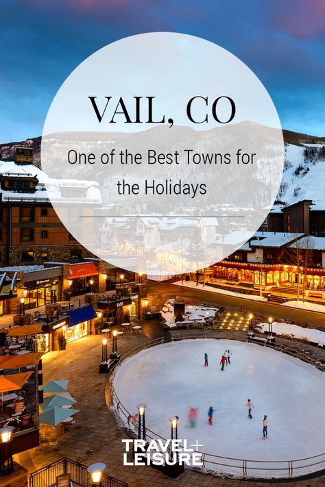 Are you thinking about holiday travels yet? Travel + Leisure has combines all of the best towns to travel for this years holidays. From warm weather to cold, these towns will bring holiday cheers to you and your family. #Christmas #Holiday #FamilyVacation #BestPlacestoTravel #Ideas | Travel + Leisure - America’s Best Towns for the Holidays Christmas In Vail Colorado, Vail Colorado Christmas, Vail Christmas, Colorado In December, Christmas In Colorado, Christmas Towns To Visit, Places To Travel In December, Vail Colorado Winter, Travel In December