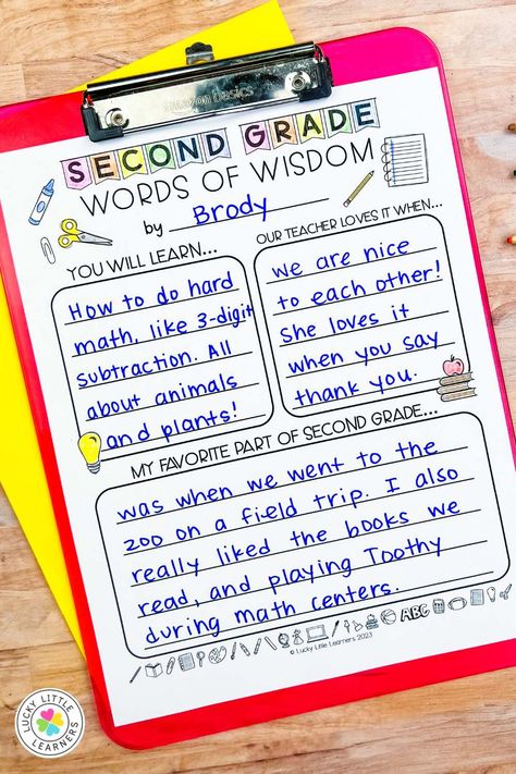 End of the School Year Words of Wisdom Activity Fun Writing Activities, Report Cards, Teaching Second Grade, School Slp, End Of Year Activities, 2nd Grade Teacher, 2nd Grade Classroom, End Of School Year, Time Management Skills