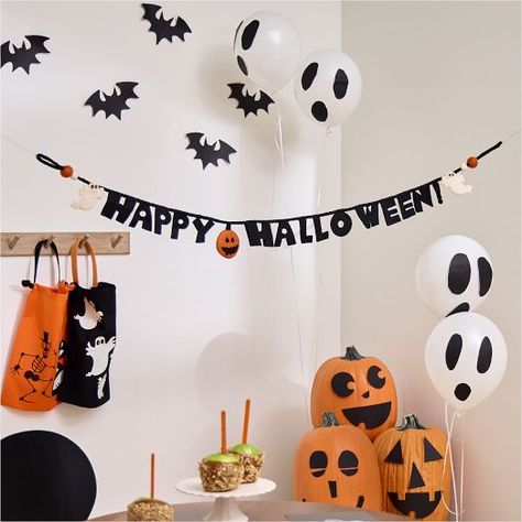 Halloween Decorations | West Elm How To Draw Monsters, Modern Halloween Decorations, Kids Holiday Decor, Ed Emberley, Modern Halloween Decor, Elegant Halloween Decor, Garland Halloween, Halloween Bunting, Happy Halloween Banner