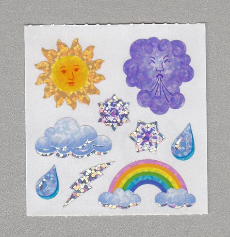 Sandylion+Weather+Rain+Snow+Clouds+Rainbow+Stickers+Rare+Vintage+PM461 Weather Stickers, Glitter Stickers, Aesthetic Stickers, Sticker Collection, What’s Going On, Scrapbook Stickers, Sticker Book, Digital Sticker, Digital Collage