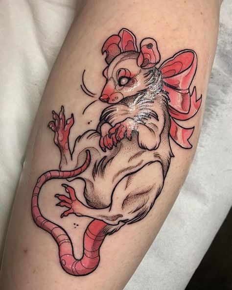 illustrative tattoo • Instagram Rat Tattoo Design, Skunk Tattoo, Traditional Tattoo Animals, Illustrative Tattoo, Rat Tattoo, Mouse Tattoos, Clown Tattoo, Tattoo Instagram, Cute Rats