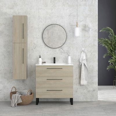 Randalco 32-in Toasted Oak Single Sink Bathroom Vanity with Glossy White Ceramic Top in the Bathroom Vanities with Tops department at Lowes.com Column Cabinet, Sink Legs, Bathroom Vanity Cabinet, Bathroom Size, Linen Cabinet, Cultured Marble, Single Sink Bathroom Vanity, Bathroom Vanity Cabinets, Bathroom Vanity Tops