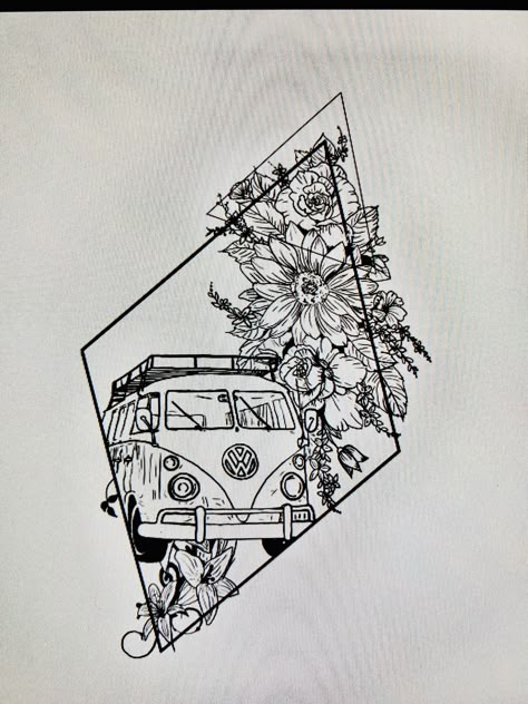 Vw Van Tattoo Ideas, Kombi Van Tattoo, Vw Campervan Tattoo, Combi Van Tattoo, Hippy Van Tattoo, Volkswagen Van Tattoo, Vw Van Tattoo, Camper Van Tattoo, Volkswagen Bus Tattoo