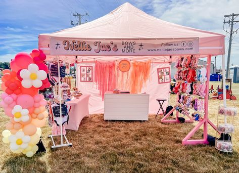 Vendor Canopy Booth Displays, Pink Pop Up Shop Display Ideas, Tshirt Pop Up Shop Display, Pink Vendor Booth Ideas, Pop Up Booth Ideas, Pop Up Shop Tent Ideas, Cotton Candy Vendor Booth, Small Business Festival Booth, Tent Pop Up Shop