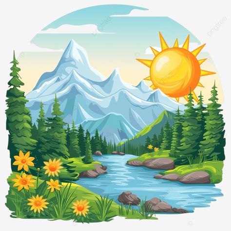 the natural landscape cartoon design with the sun and mountains landscape cartoon panorama png Mountain Cartoon, Cartoon Mountain, Nature Clipart, Mountain Clipart, Images Of Sun, Landscape Clipart, Sun Drawing, Map Creator, Mountains Landscape