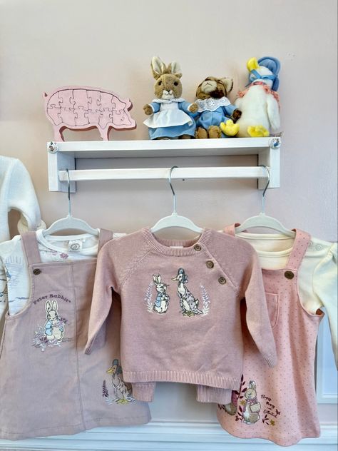 Baby Girl Peter Rabbit themed Nursery Beatrix Potter #peterrabbit #nursery #nurserydecor #babygirl #beatrixpotter #baby #nurseryideas Peter Rabbit Nursery Girl, Rabbit Theme Nursery, Rabbit Themed Nursery, Peter Rabbit Theme, Beatrix Potter Nursery, Peter Rabbit Nursery, Rabbit Dress, Rabbit Baby