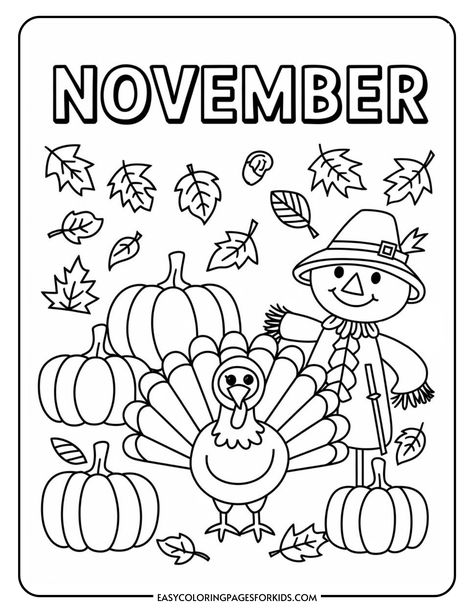 November Coloring Pages (6 Free Printable PDF Pages) - Easy Coloring Pages for Kids Fall Thanksgiving Coloring Pages, Month Coloring Pages Free Printable, Autumn Coloring Pages For Kids, November Coloring Pages, Fall Coloring Pages For Adults, Free Fall Coloring Pages, Easy Coloring Pages For Kids, Autumn Coloring Pages, Free Thanksgiving Coloring Pages