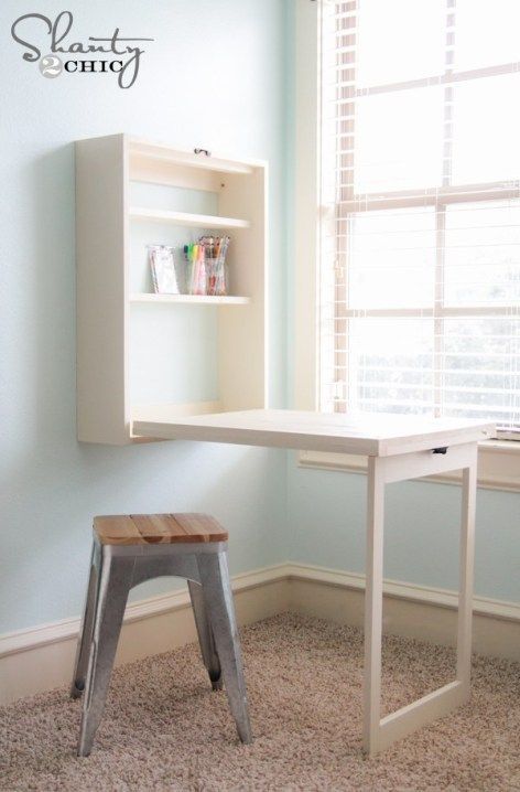 DIY Murphy Desk by Shanty2Chic. Free plans by #shanty2chic Diy Crafts Desk, Murphy Table, Diy Corner Desk, Murphy Desk, Craft Room Tables, Diy Desk Plans, Ikea Crafts, Ikea Craft Room, Diy Computer Desk