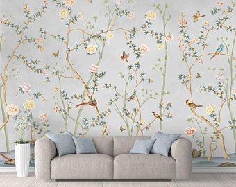 House Wall Mural, Vintage Bird Wallpaper, Wallpaper For Home Wall, Geometric Wallpaper Design, Tree Wallpaper Mural, Living Room Murals, Wall Ceramic, Birds Wallpaper, Normal Wallpaper