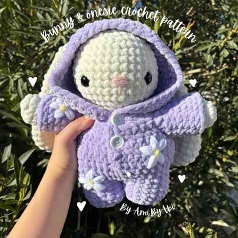 Bunny & onesie crochet pattern - Abigail's Ko-fi Shop - Ko-fi ❤️ Where creators get support from fans through donations, memberships, shop sales and more! The original 'Buy Me a Coffee' Page. Onesie Crochet Pattern, Crochet Rabbit Free Pattern, Crochet Onesie, Onesie Pattern, Bunny Onesie, Giraffe Crochet, Easy Crochet Animals, Quick Crochet Patterns, Kawaii Crochet