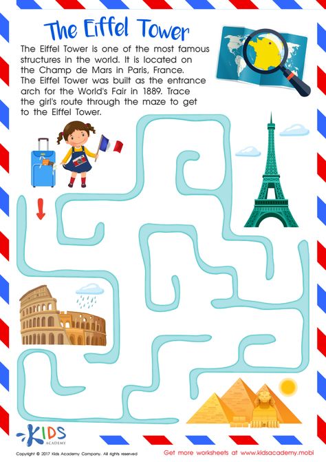 The Eiffel Tower Printable: Downloadable Worksheet for Kids Eiffel Tower Printable, France For Kids, Eiffel Tower Craft, Traveling Activities, European Landmarks, France Craft, Counting Practice, Paris Kids, Poetry For Kids