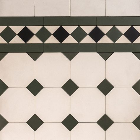 Octagon & Dot Design & Norwood Border Octagon And Dot Tile Bathroom, Octagon And Dot Tile, Octagon Tile Bathroom, Art Deco Hallway, Linoleum Rug, Octagon Tile, Balcony Tiles, Embossed Wall, Tiled Hallway