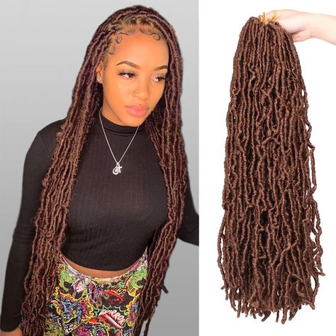 PRICES MAY VARY. Hair Material: Curly Goddess Faux Locs Crochet hair is Made of High quality Sythetic Fiber, Very Soft, Natural Texture. Package: 2 packs of locs, 18strands/pack, and 24 inch, normally 6-7packs can make a full head. Color: 1B#, 1B/27/613#, 1B/30/27#, 27#, 30#, 350#, 613#, T27#, T30#, 4#, Blue#, Orange#, Purple#, Red#, Pink#.Available.Also Mix Color to Do DIY Creative Hairstyles. Easy to Install: Hand-made, natural texture, individually pre-looped, easy to work with install, and e Wavy Crochet Hair, Long Crochet Hair, Wavy Crochet, Faux Locs Crochet, Faux Locks, Soft Locs, Locs Crochet, Crochet Twist, Faux Locs Hairstyles