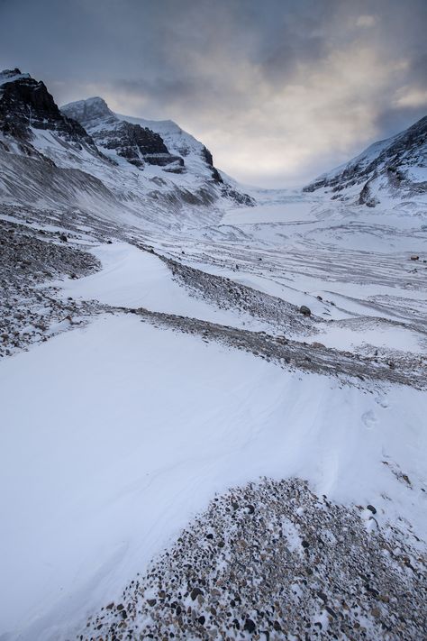 Athabasca Glacier Twilight - Twilight over the Athabasca Glacier.  The glacier is currently receding at a rate of about 5 metres (16 ft) per year and has receded more than 1.5 km (0.93 mi) and lost over half of its volume in the past 125 years.Jasper National Park, Alberta, Canada  <a href="http://www.robertdowniephotography.com">www.robertdowniephotography.com</a> Love Life, Love Photography Athabasca Glacier, Jasper National Park, Landscape Features, Cool Landscapes, Alberta Canada, Love Photography, Love Life, Landscape Photography, National Park