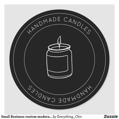 Small Business custom modern black handmade Candle Classic Round Sticker Candles Stickers Ideas, Candle Sticker Ideas, Candle Brand Names, Small Business Logo Ideas, Candle Business Logo, Wrapping Candles, Gift Wrapping Candles, Candle Logo Design, Logo Rond