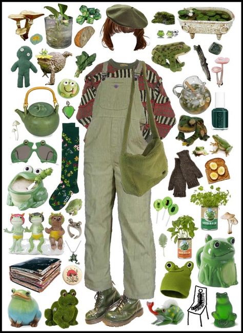 Frog And Toad Aesthetic Outfits, Frog Outfit Aesthetic, Goblin Core Aesthetic Outfits, Frog And Toad Aesthetic, Frog Outfits, Goblin Core Outfit, Frog Clothes, Frog Outfit, Fairy Core Outfits