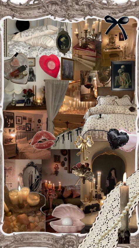 Just some inspiration for my current bedroom. Aiming for a dark, coquette, Victorian, lana del rey aesthetic vibe. Ya know? Dark Coquette Bedroom, Coquette Bedroom, Vibe Rooms, Lana Del Rey Aesthetic, Rey Aesthetic, Dark Coquette, Apartment Decor Inspiration, Dark Room, Bedroom Aesthetic