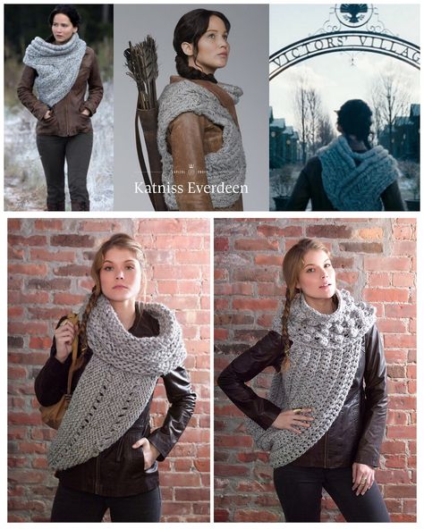 DIY Knit or Crochet Katniss Cowl Free Patterns. These are the first Katniss Cowl patterns that I’ve seen that have been adapted for wearing in real life. Left Bottom Photo: Knit Pattern for District 12 Cowl Wrap at Craft Foxes (by LionBrand). Right Bottom Photo: Crochet Pattern for District 12 Cowl Wrap at LionBrand. To get this free pattern you have to register at LionBrand. Crochet Katniss Cowl, Crochet Cowl Pattern Free, Katniss Cowl, Cold Weather Attire, Cowl Patterns, Crochet Cowl Free Pattern, Diy Knit, District 12, Diy Scarf