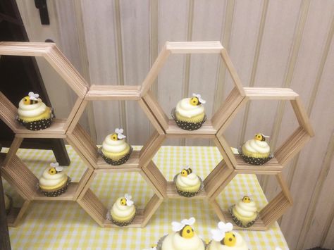 One Drop at a Time Relief Society Birthday Celebration - popsicle stick honeycomb cupcake display Honey Comb Diy Popsicle Sticks, Honeycomb Cupcake Display Diy, Popsicle Stick Beehive, Honeycomb Cupcake Stand, Popsicle Stick Honeycomb Diy, Diy Honey Comb Decoration, Honeycomb Popsicle Stick Diy, Popsicle Honeycomb, Diy Honeycomb Cupcake Stand