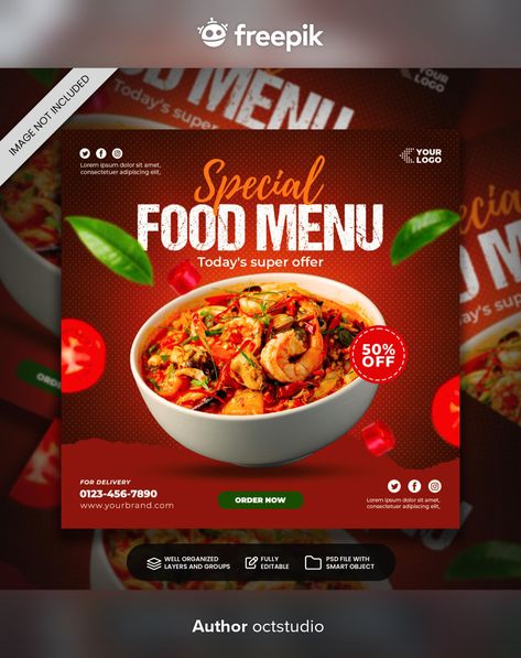 Food Social Media Design, Restaurant Social Media Post, Canva Templates Free, Food Flyer Design, Menu Design Inspiration, Food Mockup, Restaurant Advertising, Graphic Design Posters Layout, Website Banner Design